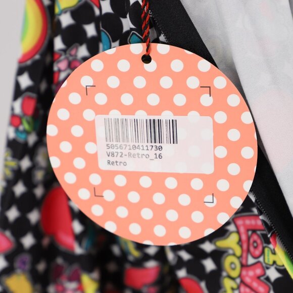 NWT DOLLY & DOTTY Black & Rainbow Retro Print Flare Dress Size 12 - Picture 8 of 9